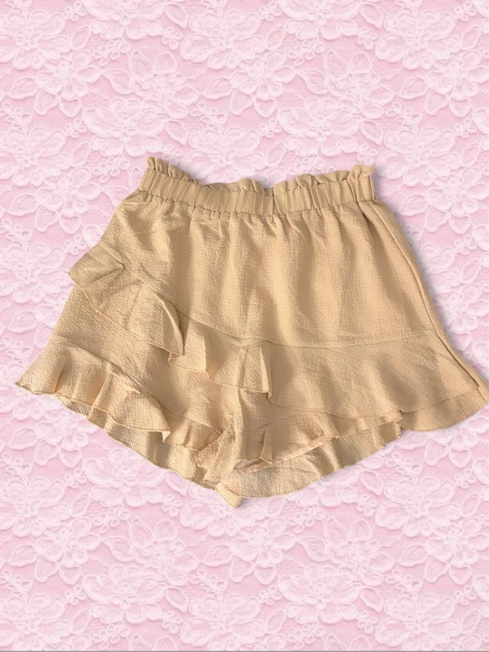 SHEIN Beige Ruffle Tiered Shorts